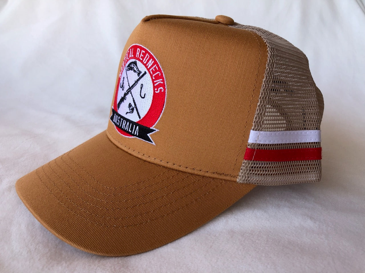 Trucker Cap Tan w/ Red Logo