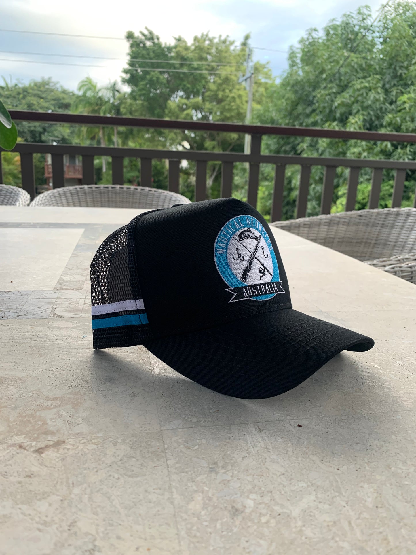Trucker Cap - Black w/Blue Logo
